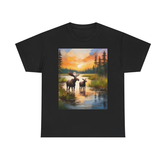 Nature-Inspired Unisex Heavy Cotton Tee with Moose Design