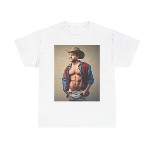 Handsome Cowboy with Muscles Chest Unisex Heavy Cotton Tee