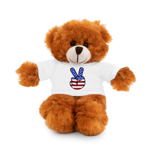 Stuffed Teddy Bear Peace Sign Red White Blue