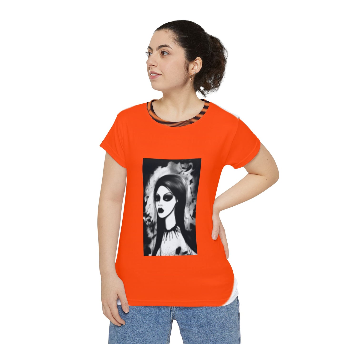 Gothic Girl & Pumpkin Halloween  Women's Short Sleeve Shirt Pajama Party Hanging Out!