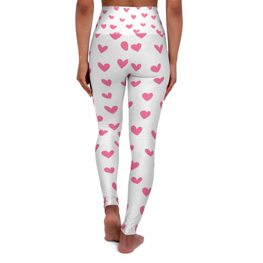 High Waisted Leggings Pink Hearts