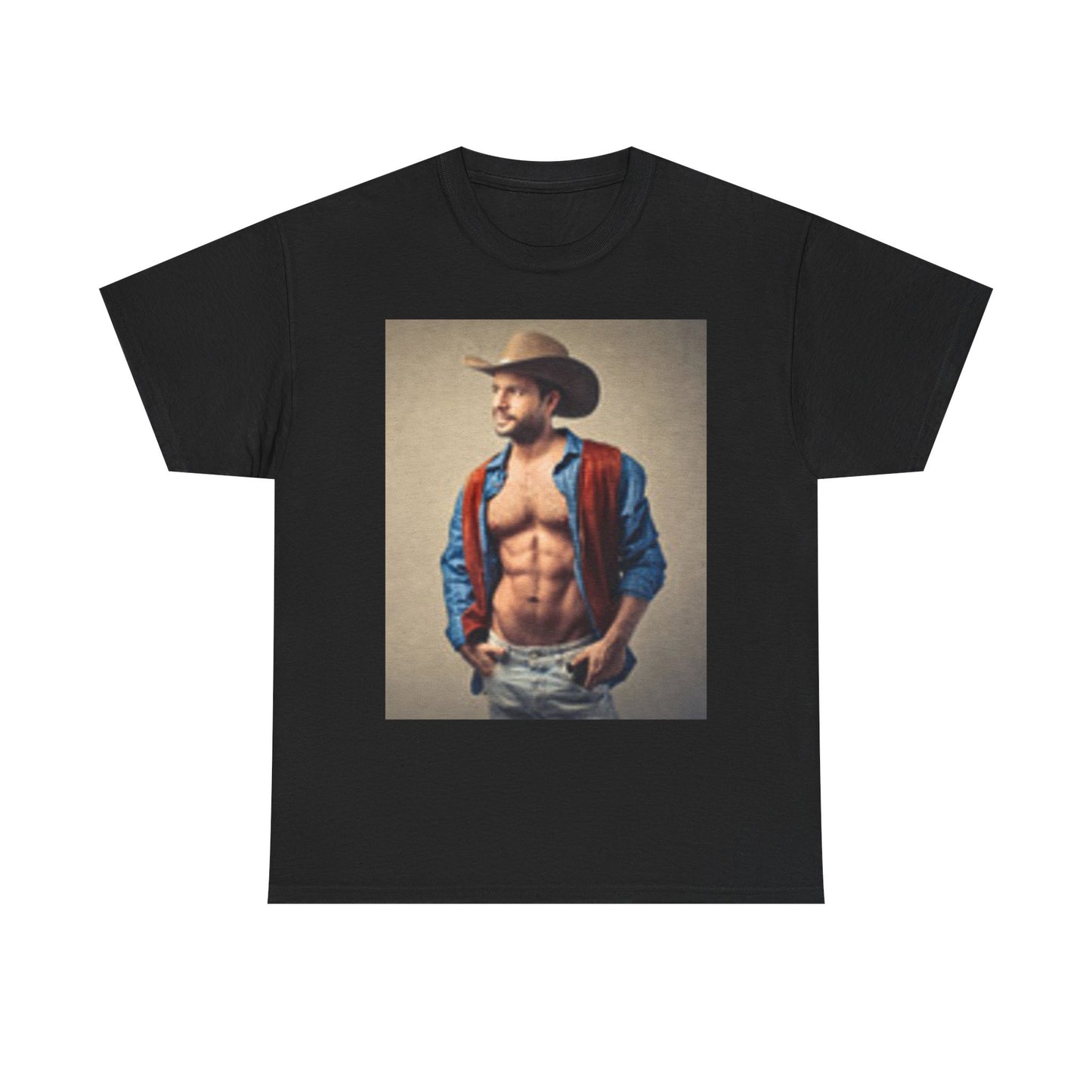 Handsome Cowboy with Muscles Chest Unisex Heavy Cotton Tee