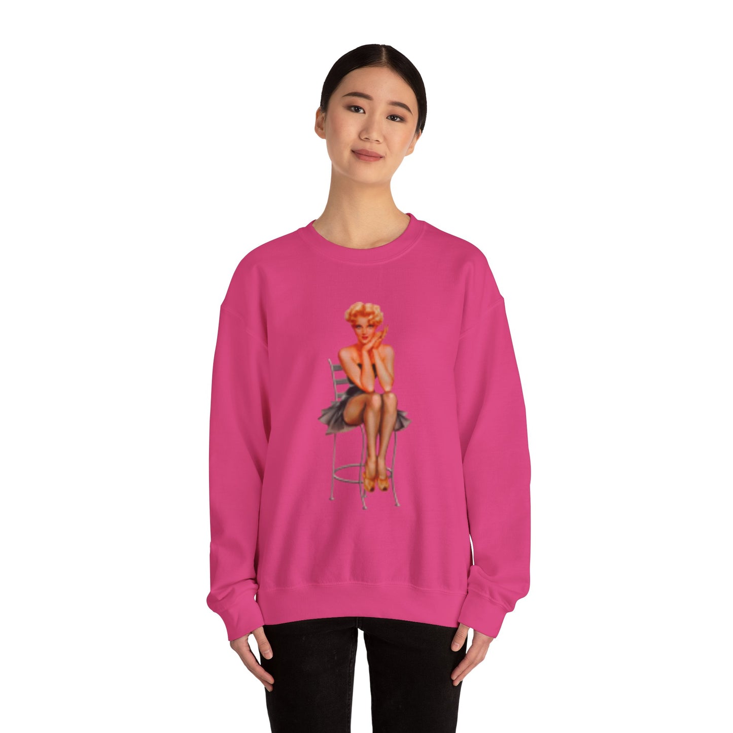 Sweatshirt Retro Beautiful Woman Sitting on Chair