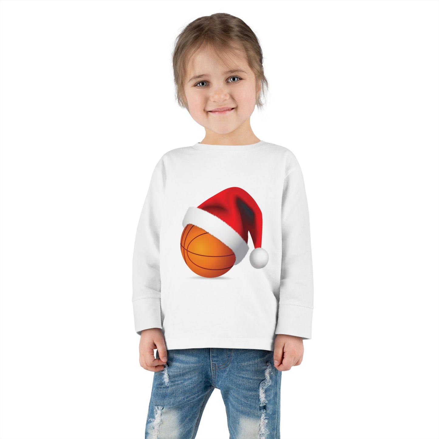 Toddler Long Sleeve Tee Basketball with a Santa Claus Hat