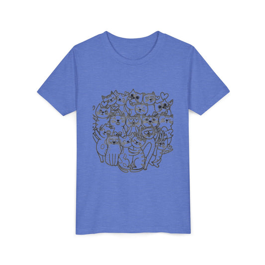 Cute Cat Illustration Youth Short Sleeve Tee - Perfect Gift for Animal Lovers