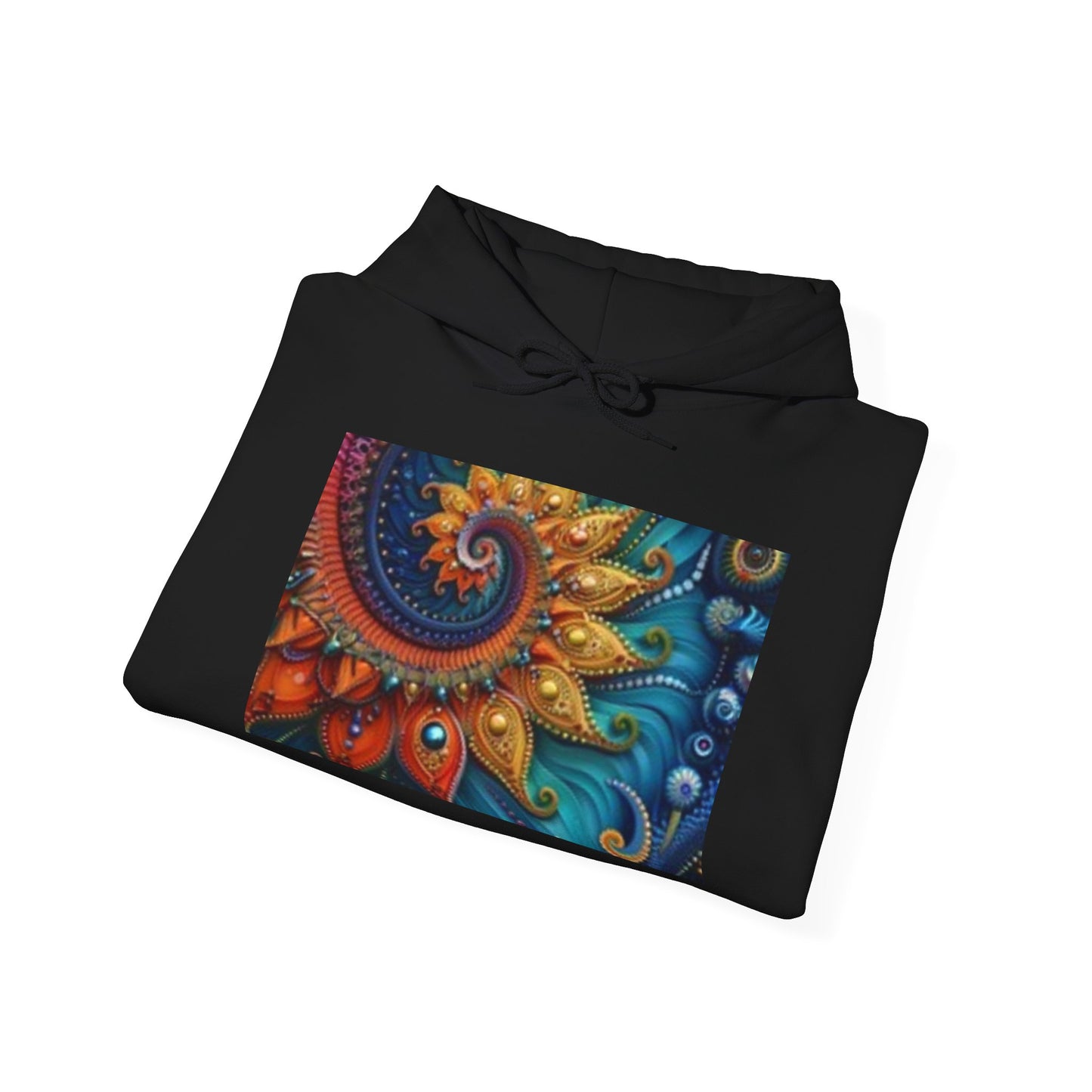 Vibrant Nature-Themed Hooded Sweatshirt - Cosmic Patterns & Wildlife Silhouettes
