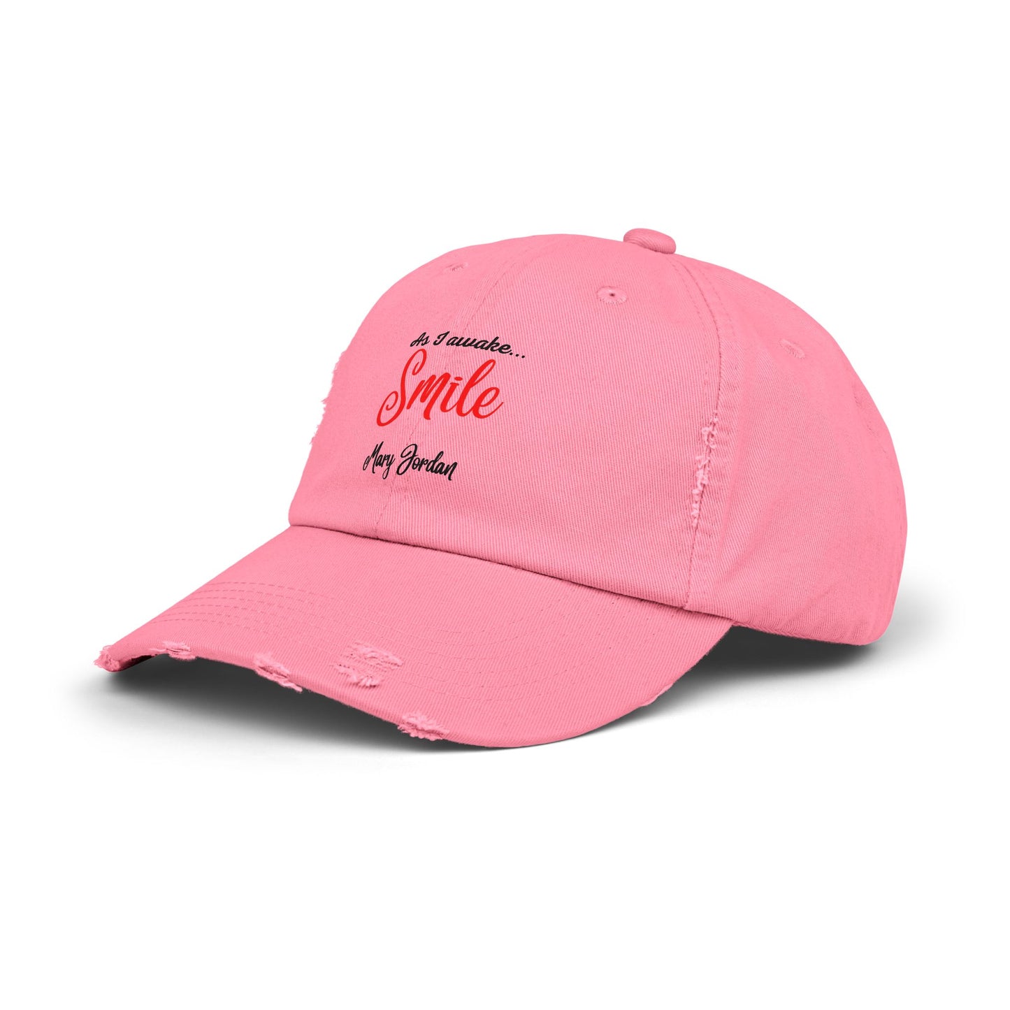 Gorra unisex desgastada: «Al despertar... Sonríe». Gorra motivacional. 