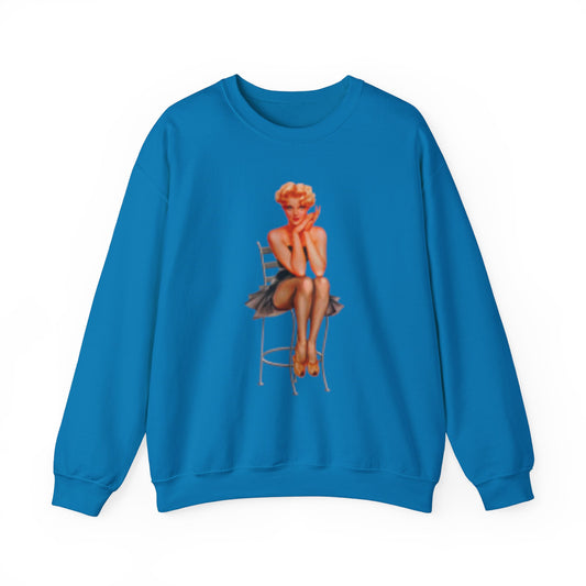 Sweatshirt Retro Beautiful Woman Sitting on Chair