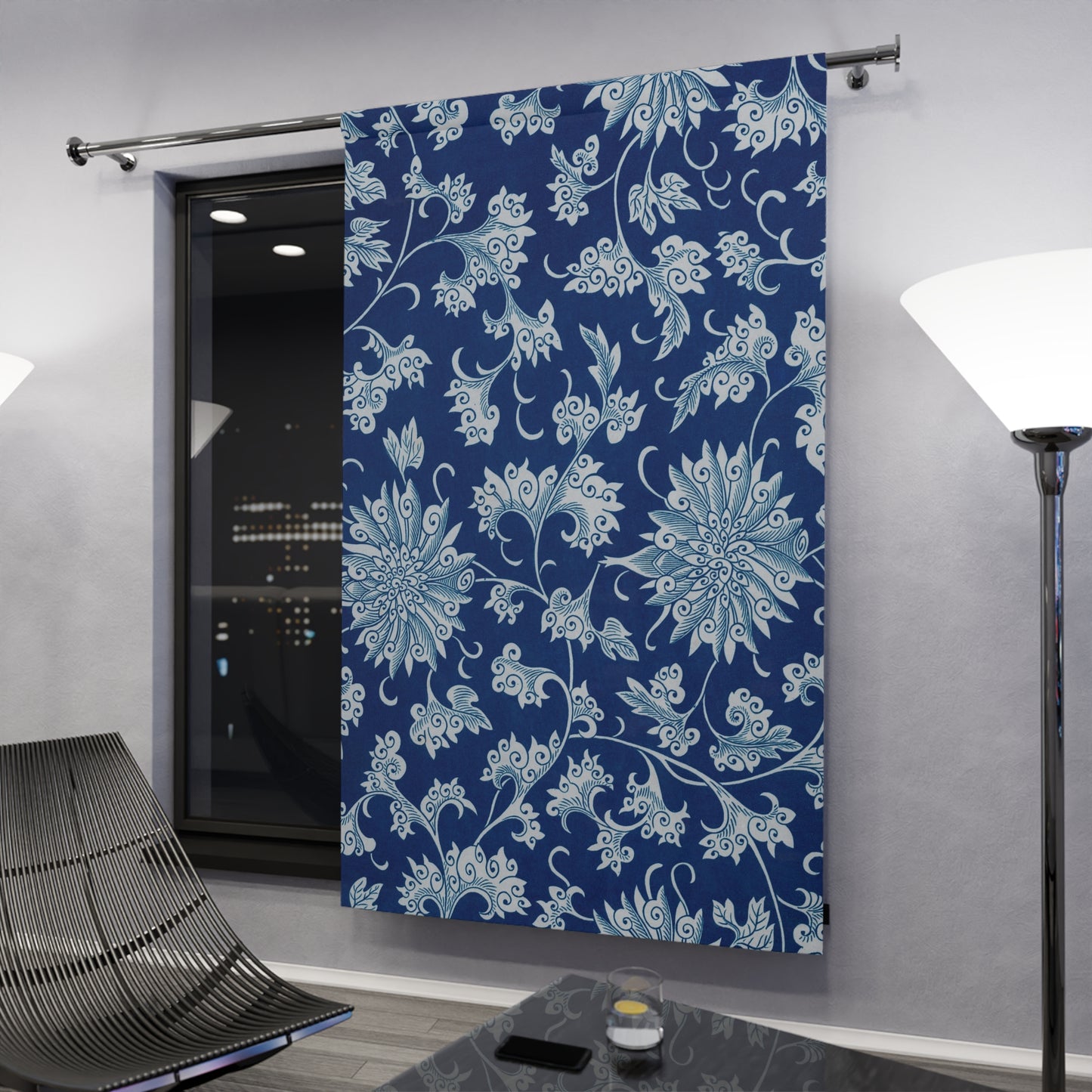 Rideaux de fenêtre 50"x 84" (1 pièce) Motif de fleurs bleues antiques
