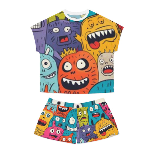 Women's Short Pajama Set Purple Yellow Orange Blue Pink