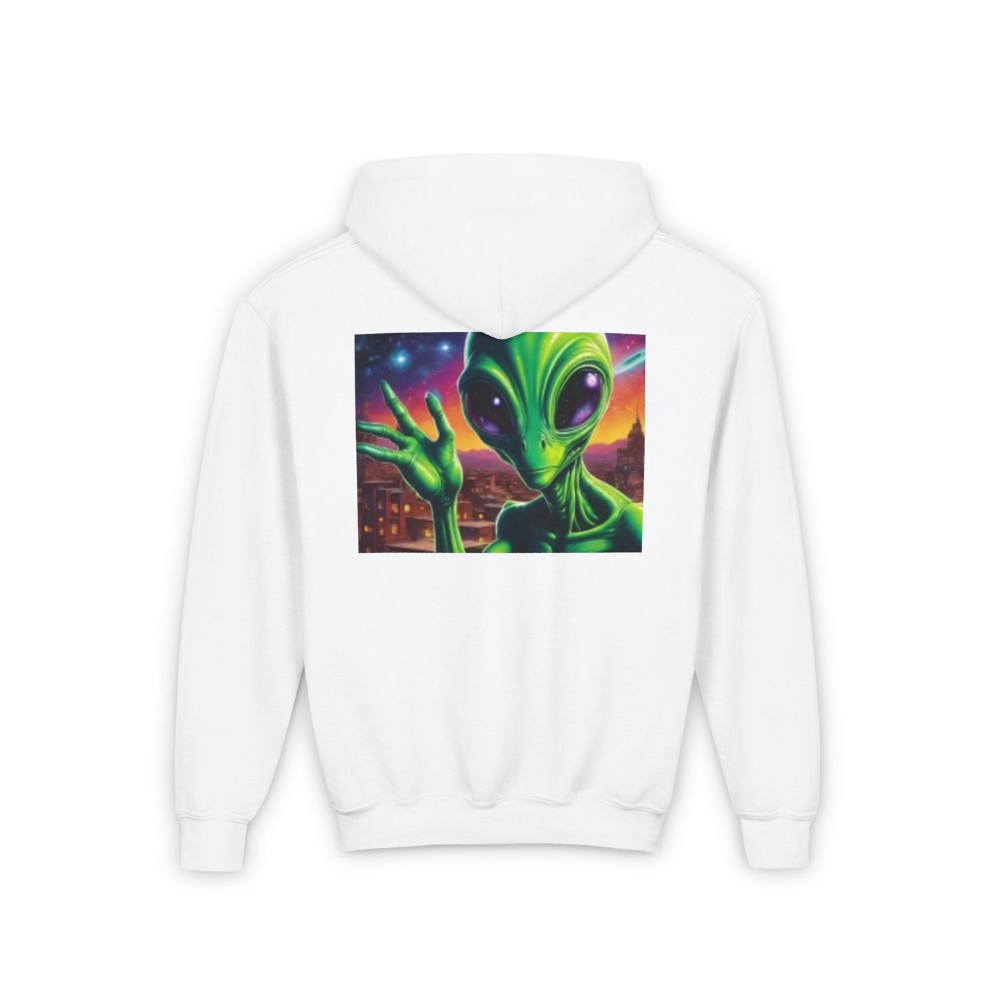Youth Hooded Sweatshirt Green Alien
