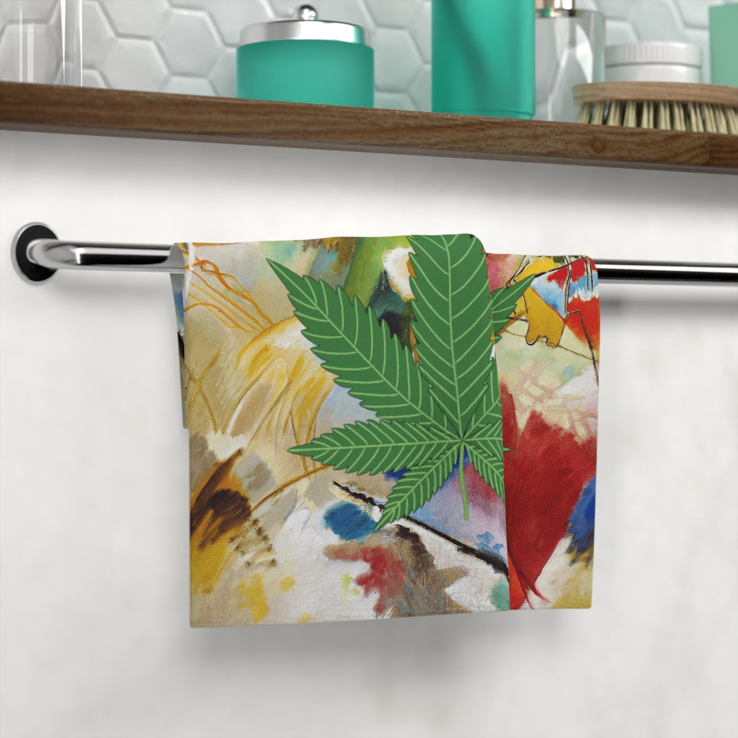 Serviette pour le visage 13"x13" taille feuille de marijuana multicolore avec serviette de bain et serviette à main et vêtements assortis