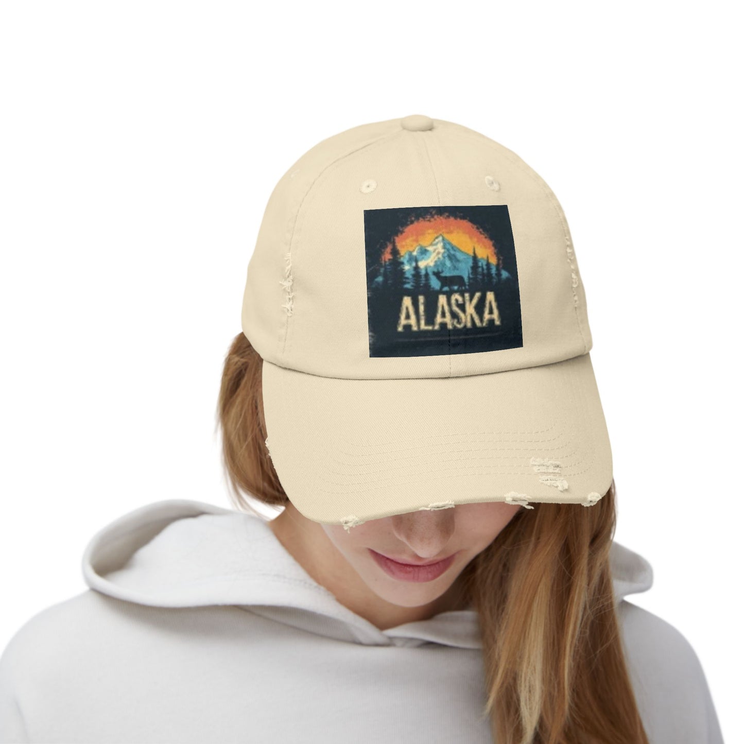 Casquette unisexe vieillie – Chapeau graphique vintage des montagnes de l'Alaska 