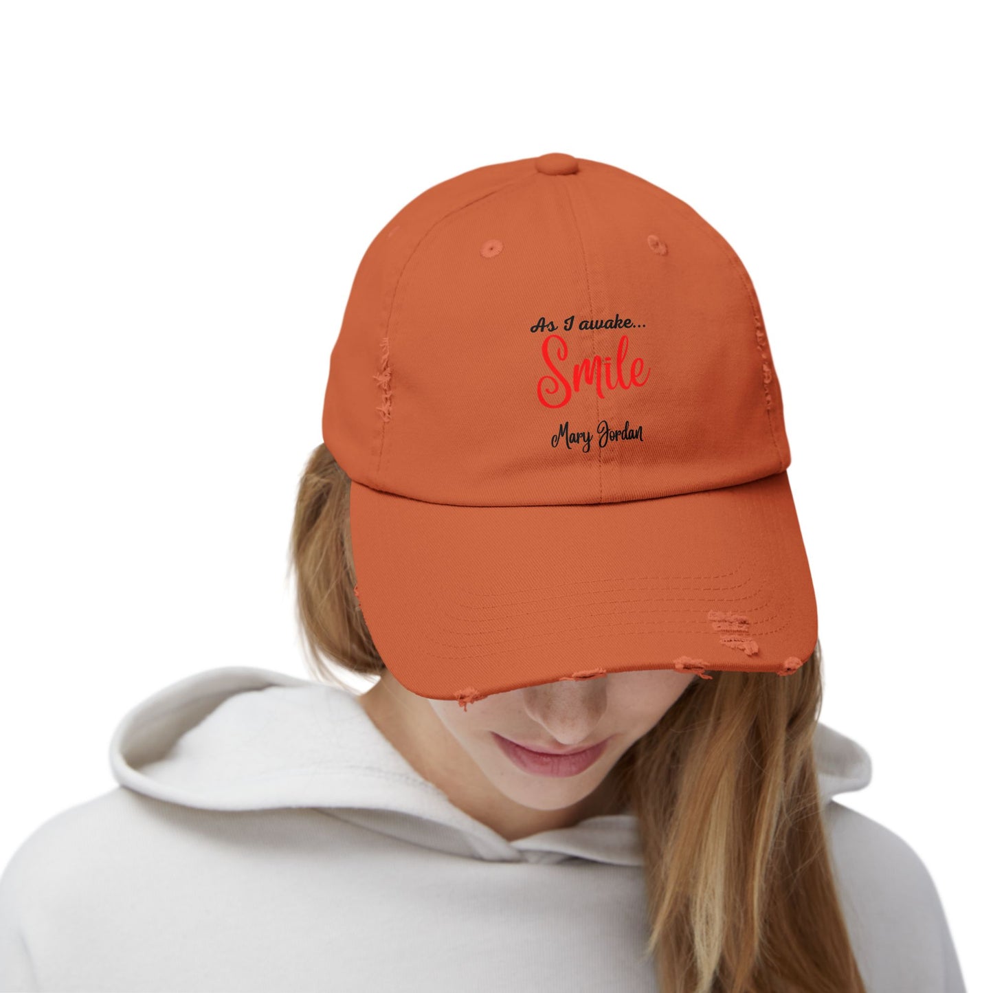 Gorra unisex desgastada: «Al despertar... Sonríe». Gorra motivacional. 