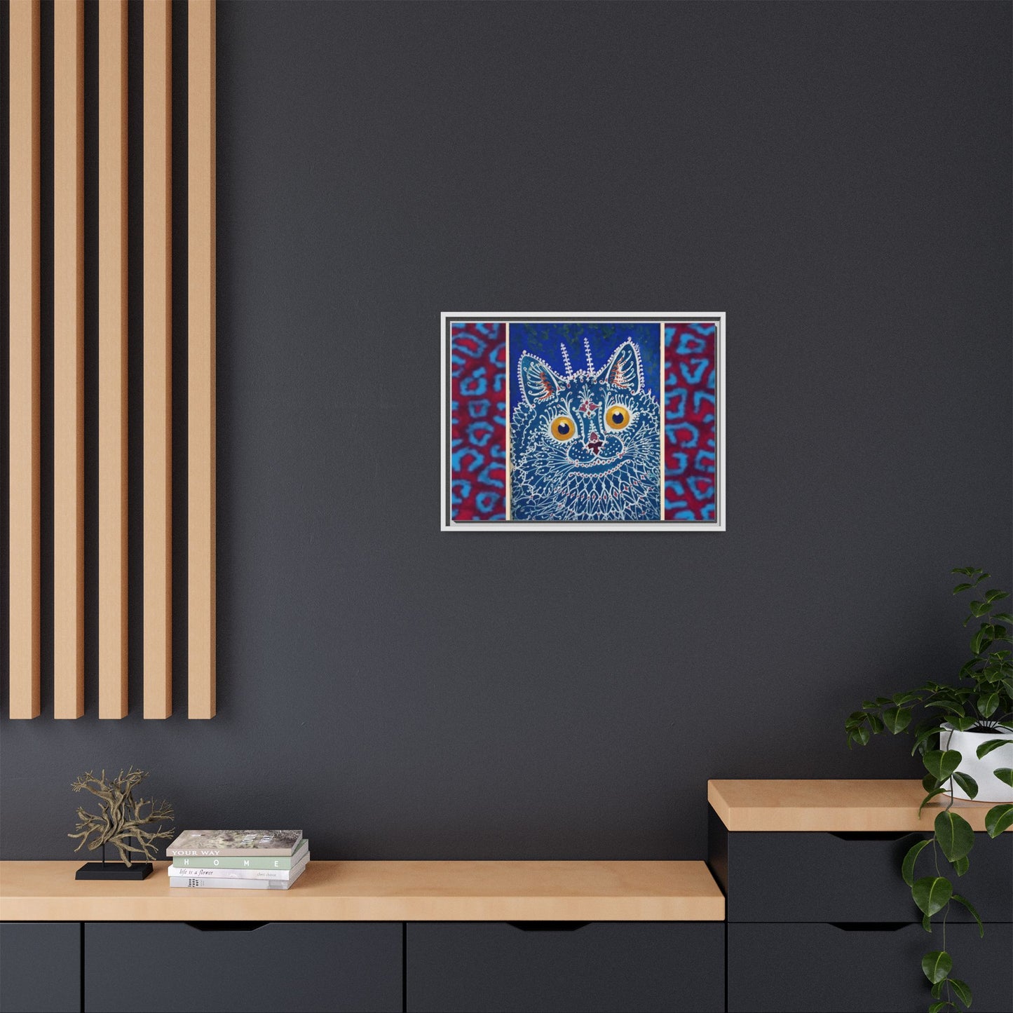 Colorful Cat Framed Matte Canvas Art - Whimsical Home Decor