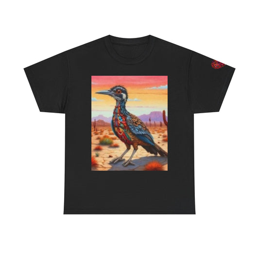 Artistic Wilderness Unisex Heavy Cotton Tee - Vibrant Bird and Scenic Landscape Design