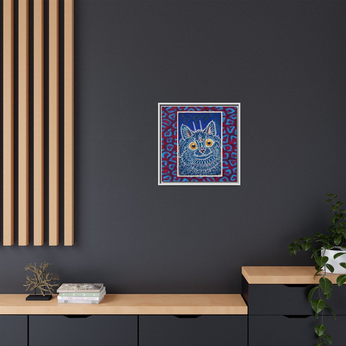 Colorful Cat Framed Matte Canvas Art - Whimsical Home Decor