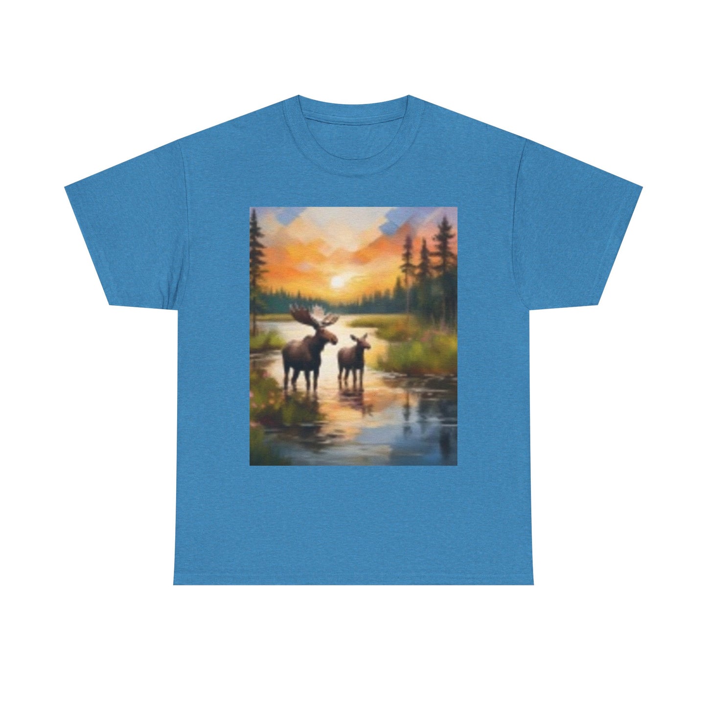 Nature-Inspired Unisex Heavy Cotton Tee with Moose Design