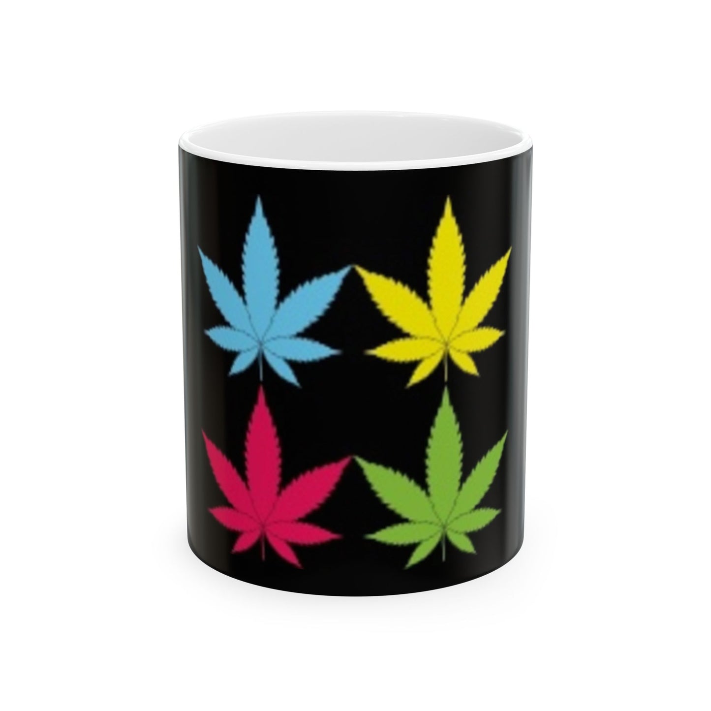 Tasse en céramique (11 oz, 15 oz) Feuille de marijuana Bleu Jaune Rose Vert