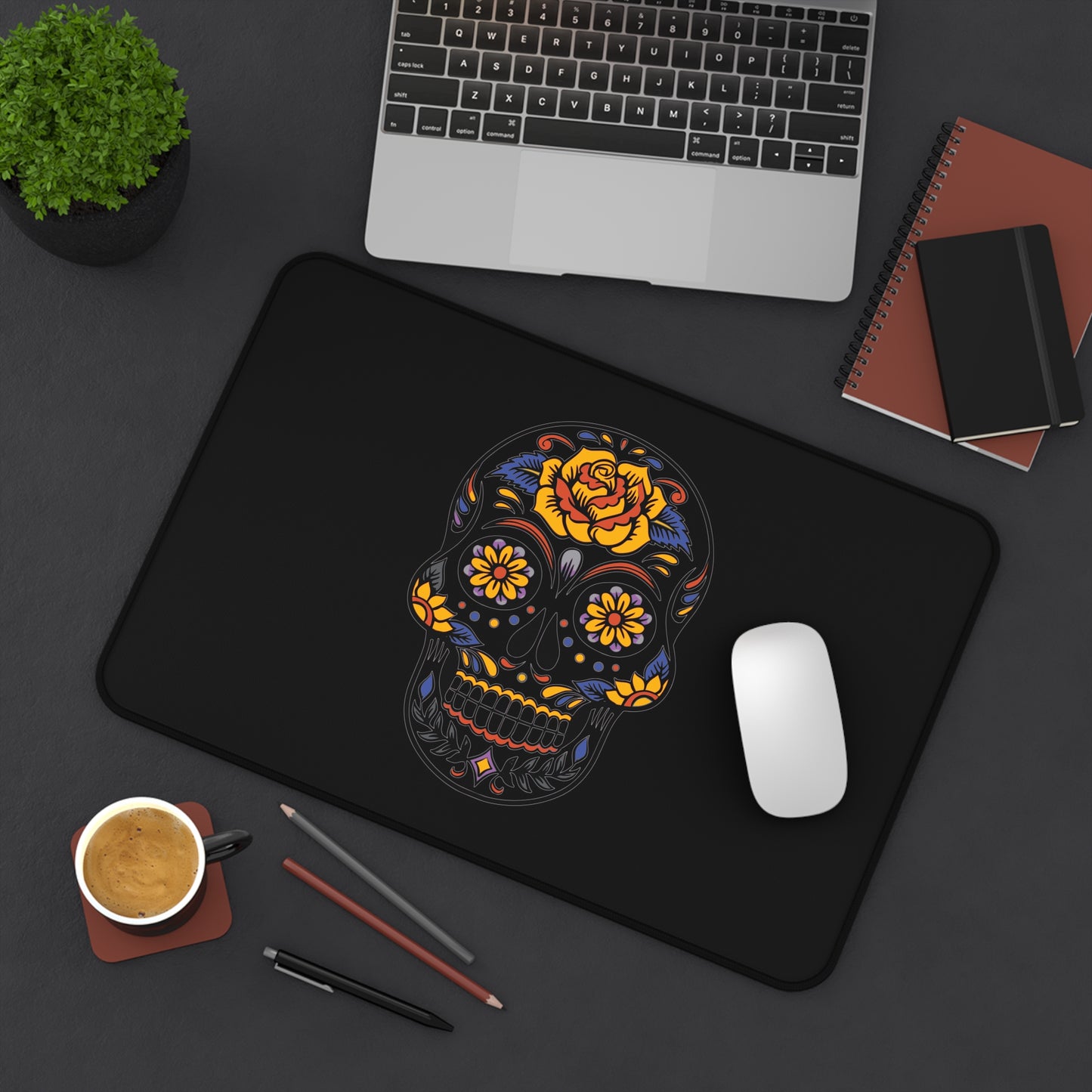 Desk Mat Skull Flowers Great Gift