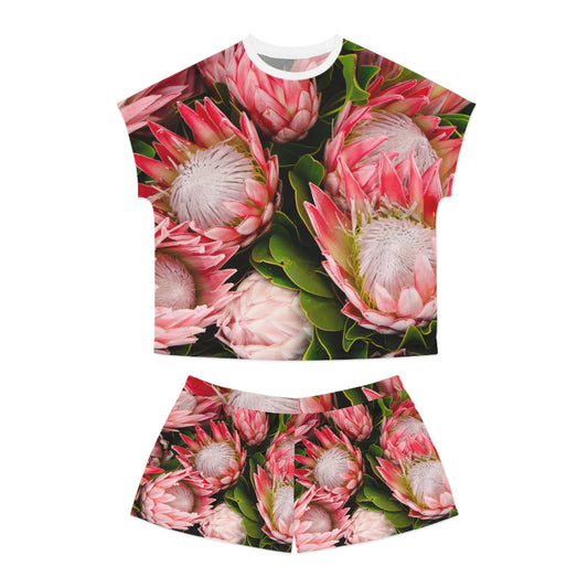 Women's Short Pajama Set Pink Flowers