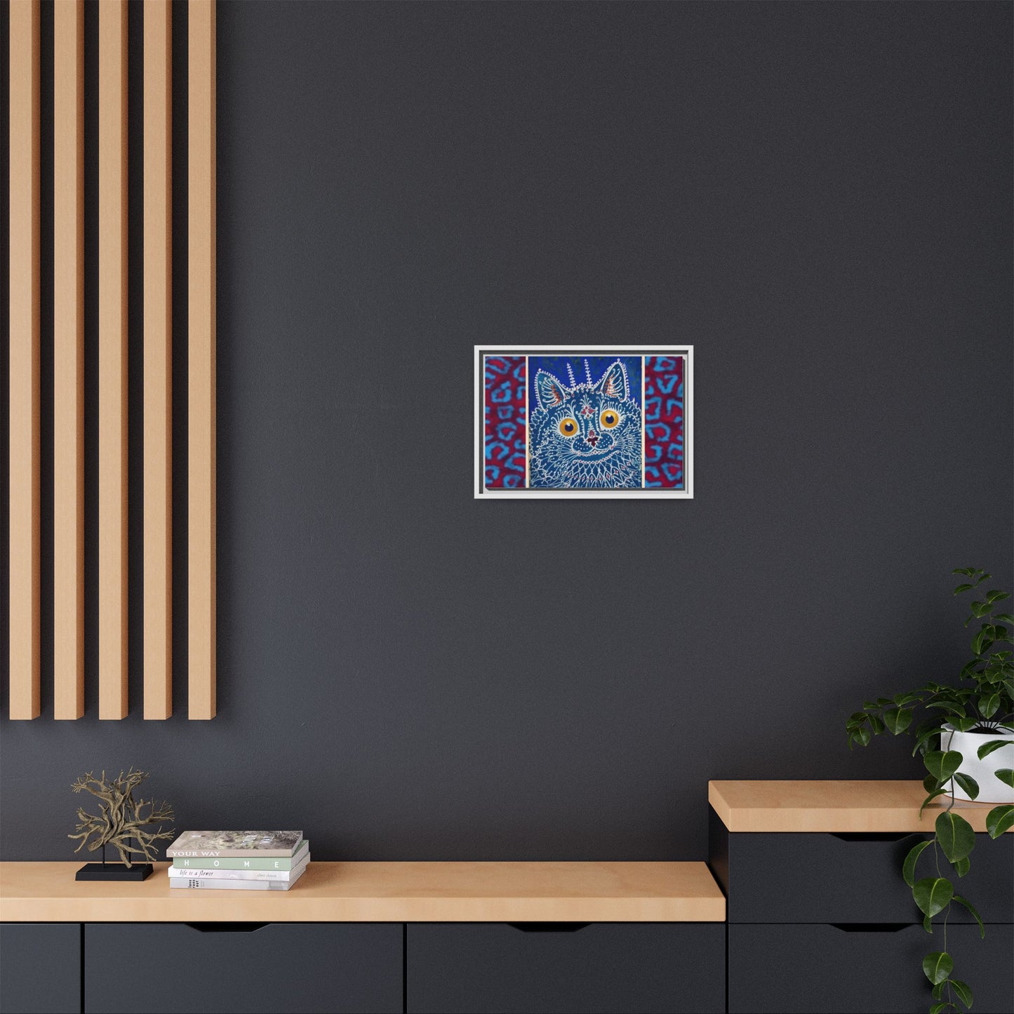 Colorful Cat Framed Matte Canvas Art - Whimsical Home Decor