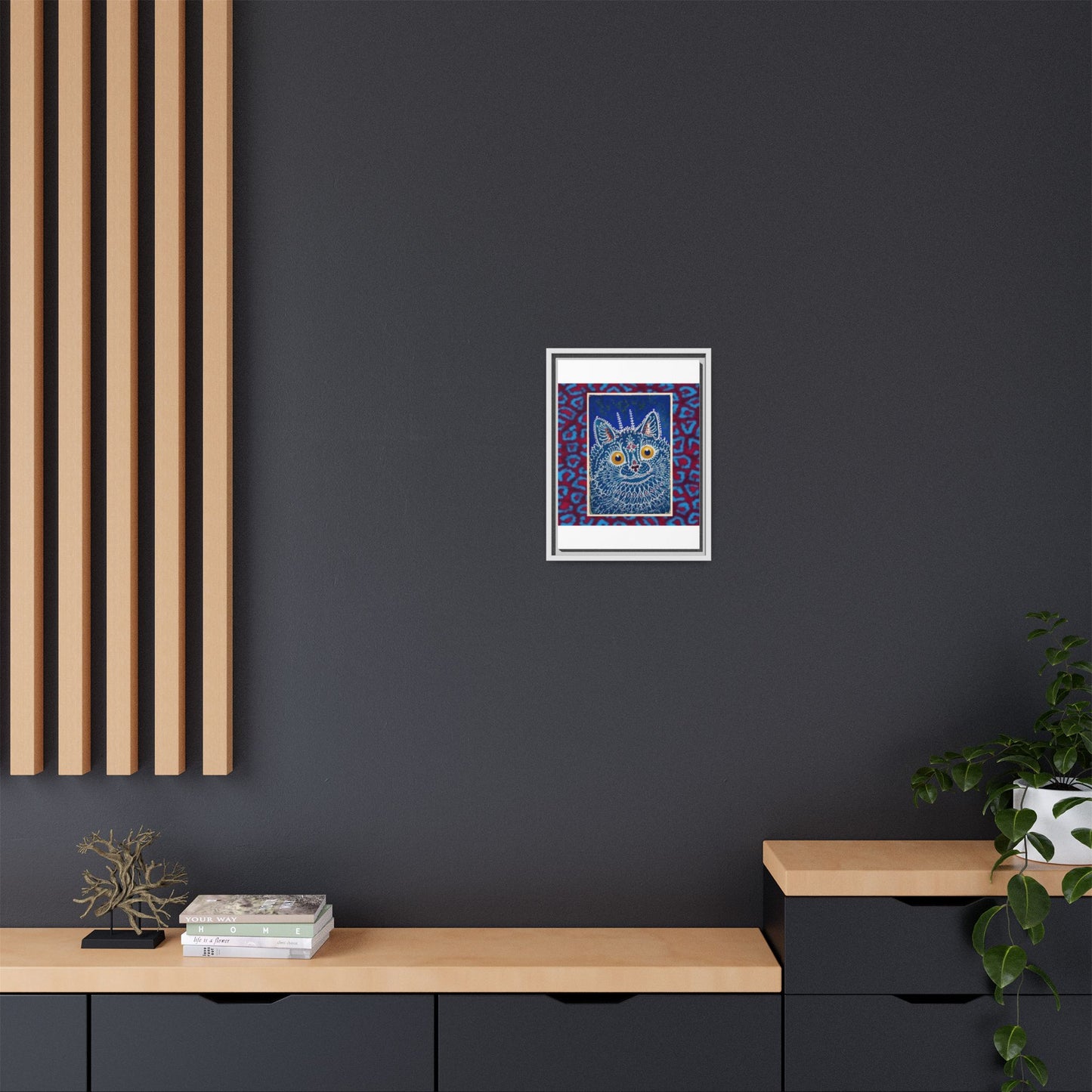 Colorful Cat Framed Matte Canvas Art - Whimsical Home Decor