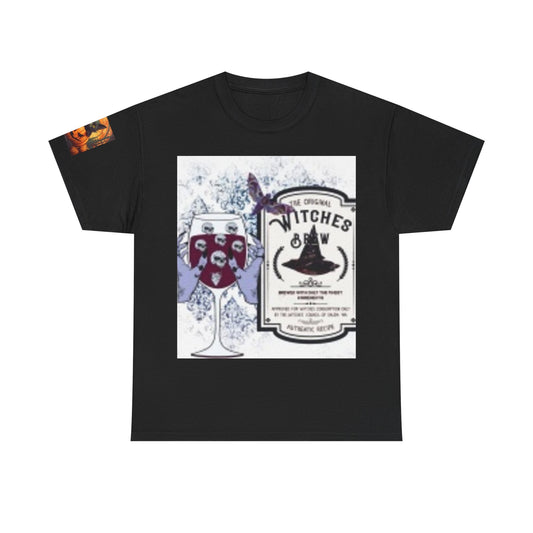 Witch Wine Castle Black Cat Unisex Heavy Cotton T-shirt