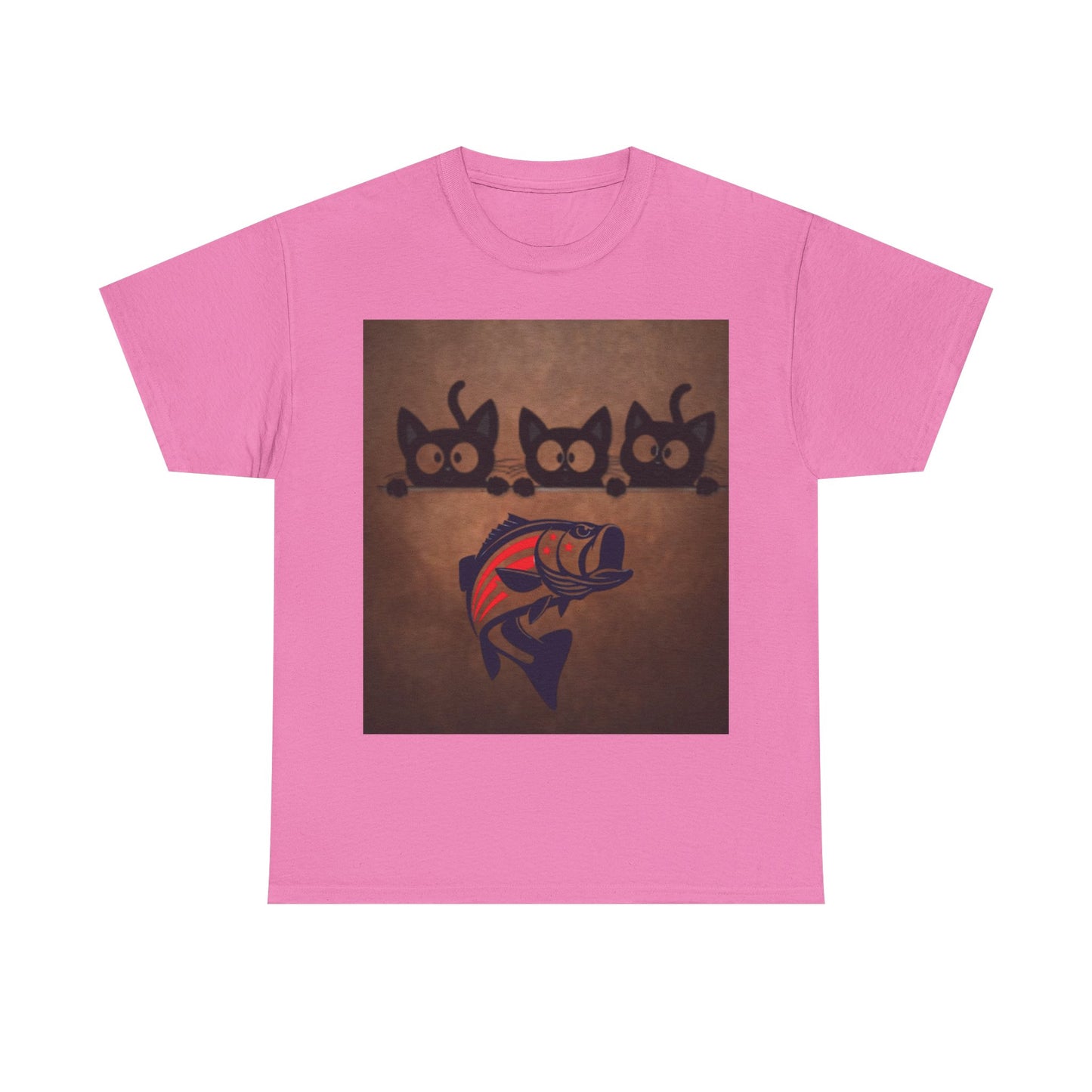 Cute Black Cats & Patriotic Fish, Funny T-shirt for Cat Lovers, Gift for Foodies, Unisex Cotton Shirt, Fun Pet Apparel