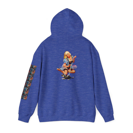 Hooded Sweatshirt Retro Sexy Woman wearing lingerie with a Cat