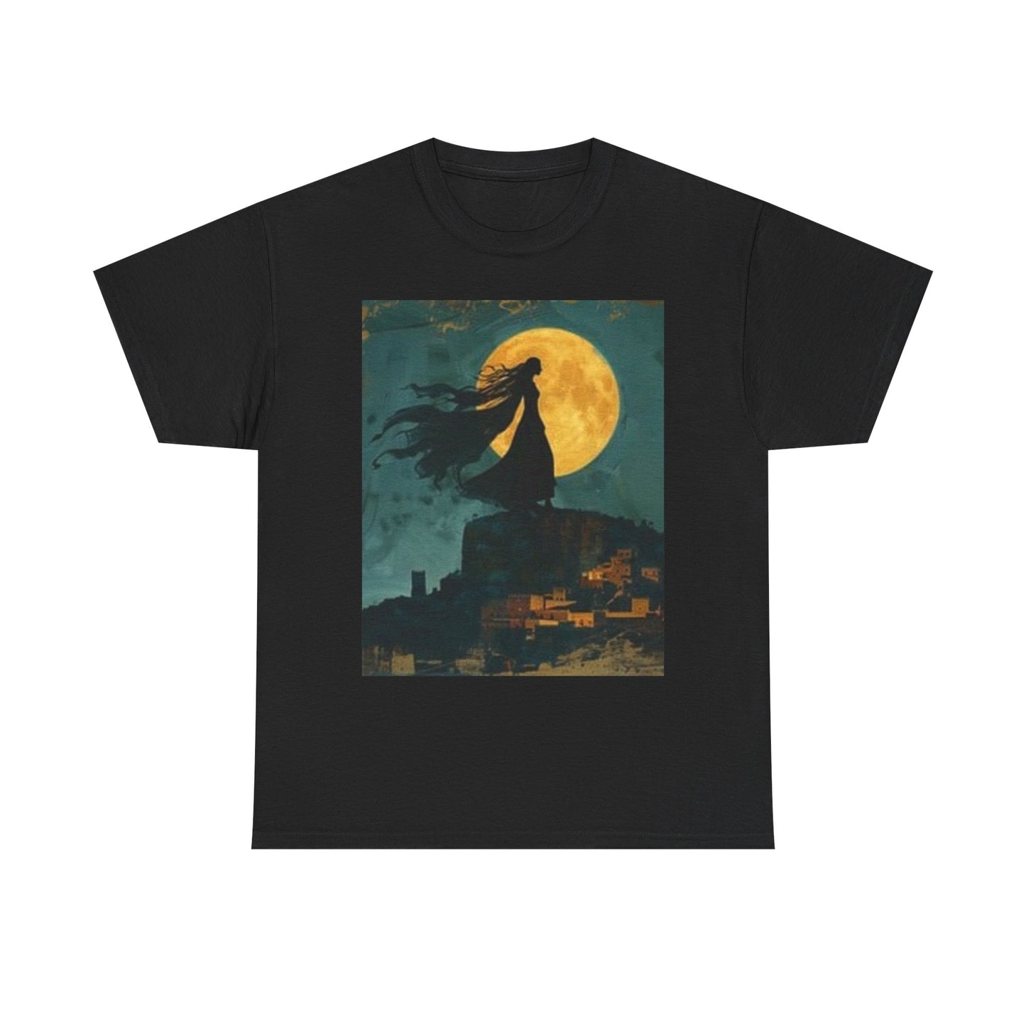 Mystical Moon and Bird Unisex Heavy Cotton Tee - Enchanted Night Design