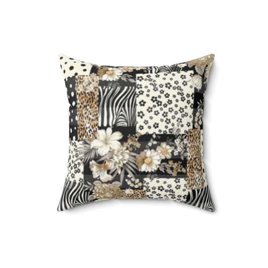 Boho Chic Faux Suede Square Pillow - Floral & Animal Print