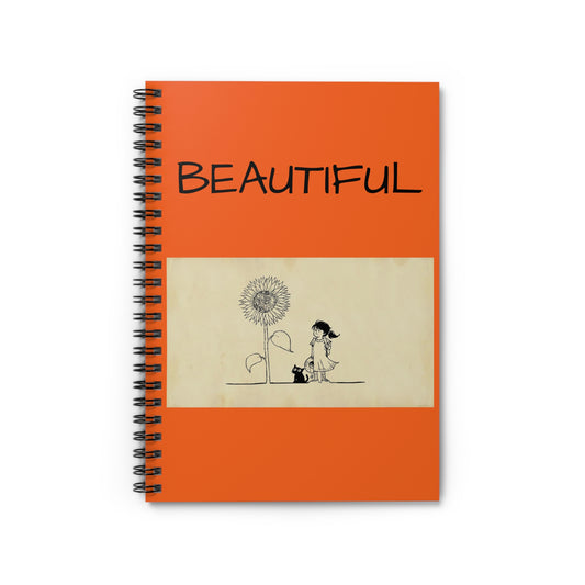 Cahier à spirale Fille avec un grand tournesol Partageons des souvenirs ensemble