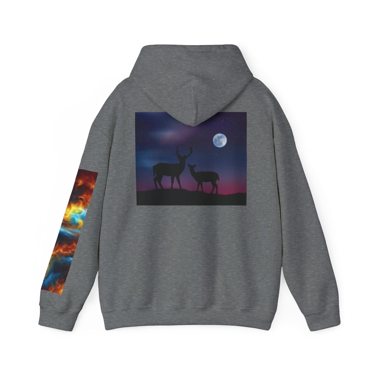 Vibrant Nature-Themed Hooded Sweatshirt - Cosmic Patterns & Wildlife Silhouettes