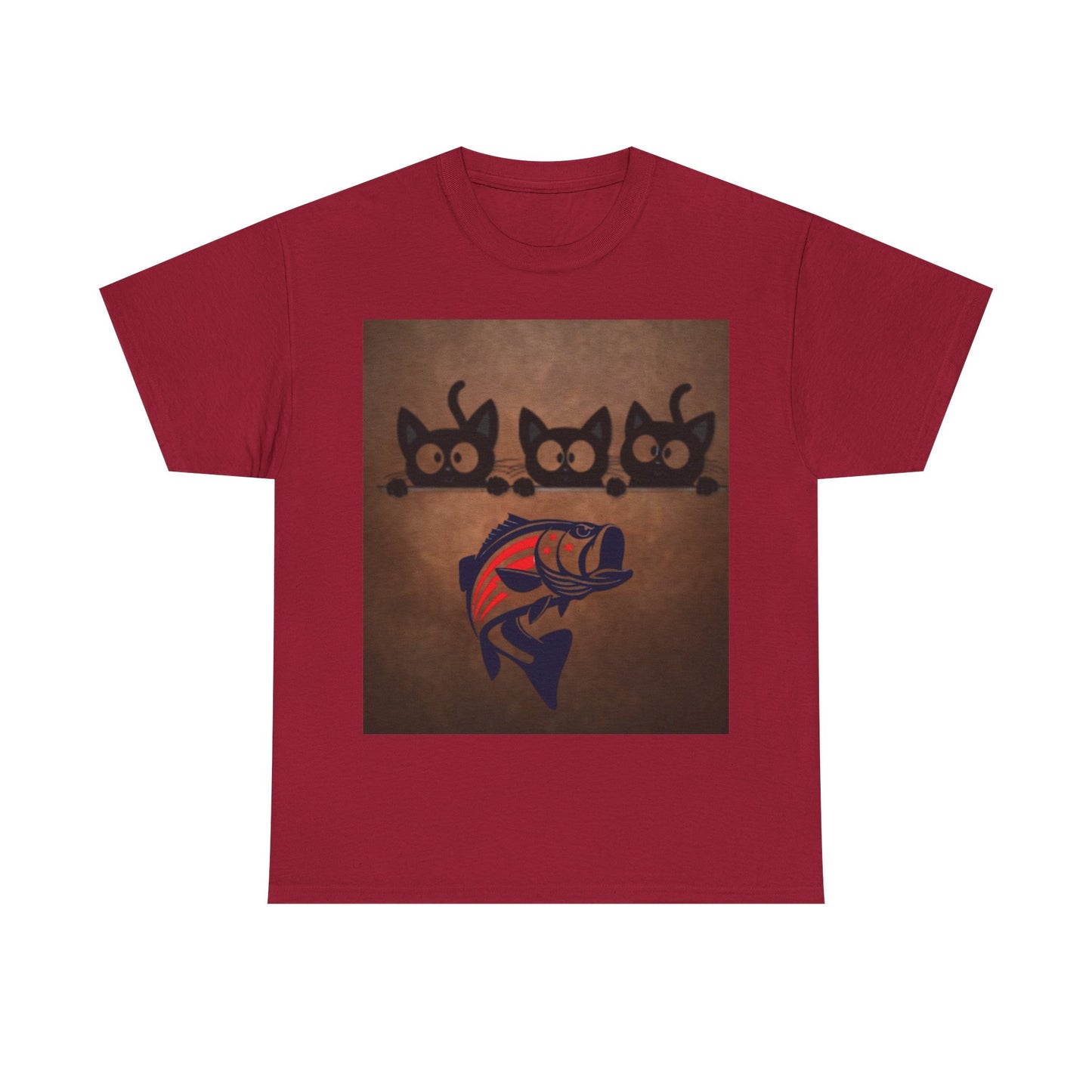 Cute Black Cats & Patriotic Fish, Funny T-shirt for Cat Lovers, Gift for Foodies, Unisex Cotton Shirt, Fun Pet Apparel
