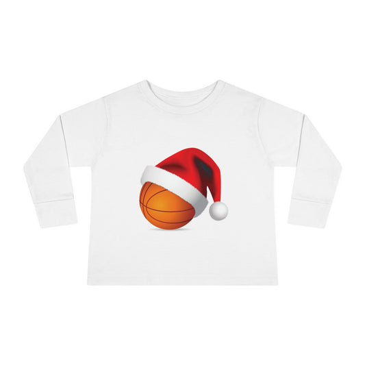 T-shirt à manches longues pour tout-petits avec motif de basket-ball et chapeau de Père Noël