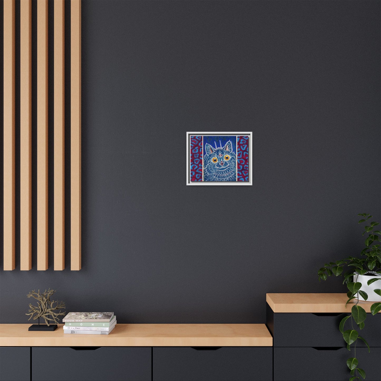 Colorful Cat Framed Matte Canvas Art - Whimsical Home Decor