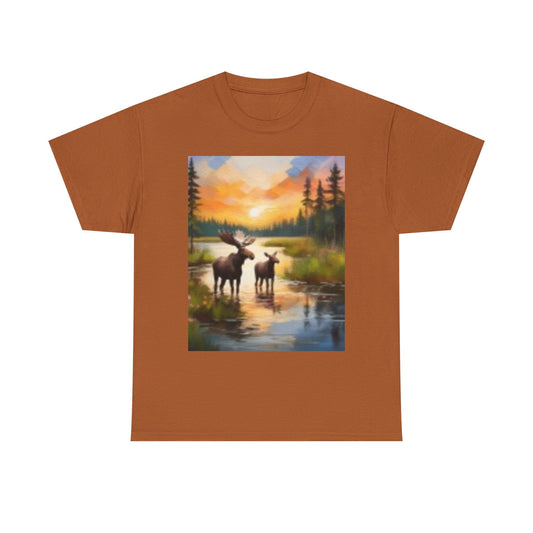 Nature-Inspired Unisex Heavy Cotton Tee with Moose Design
