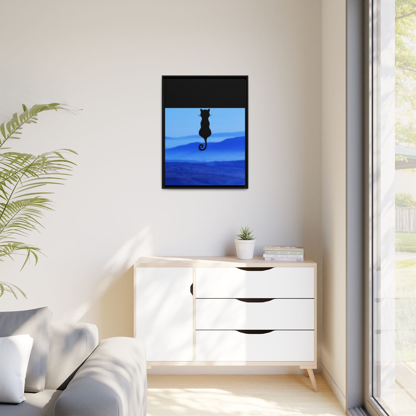Framed Cat Silhouette Art Print, Wall Decor, Cat Lover Gift, Home Office Art, Pet Memorial