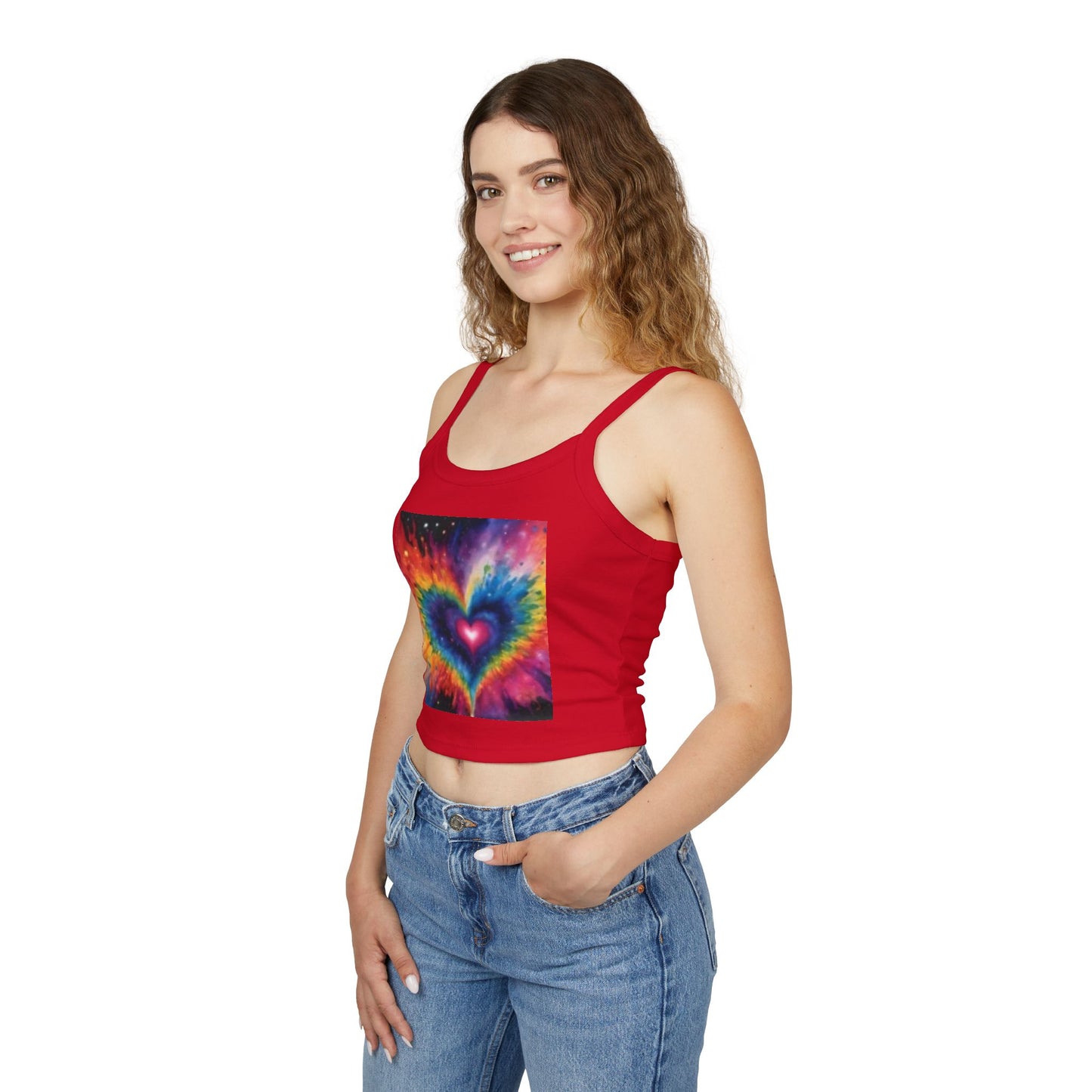 Débardeur à bretelles spaghetti pour femme avec cœur multicolore
