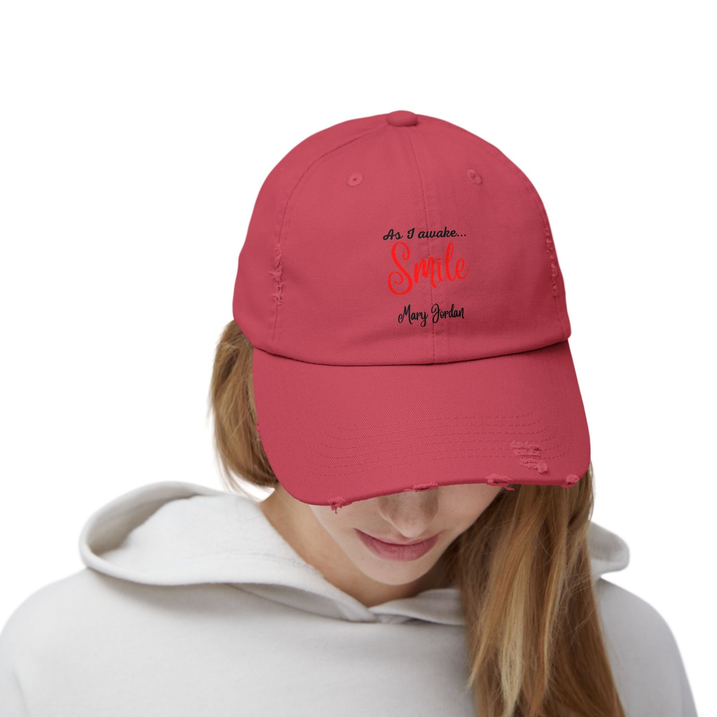 Gorra unisex desgastada: «Al despertar... Sonríe». Gorra motivacional. 