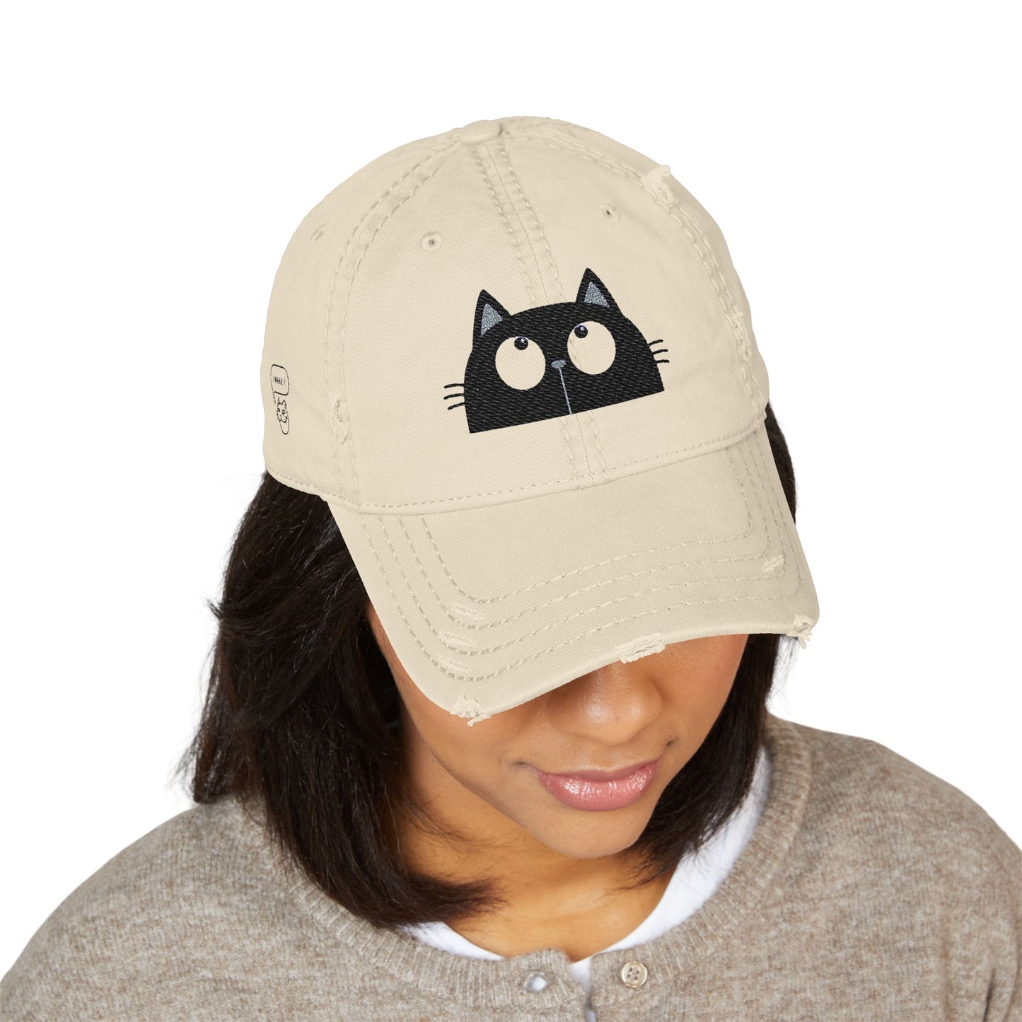 Distressed Cat Dad Hat - Embroidered, Casual Style for Cat Lovers