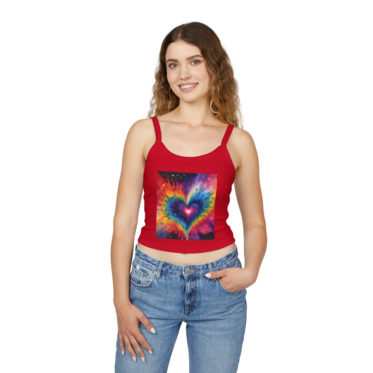 Débardeur à bretelles spaghetti pour femme avec cœur multicolore