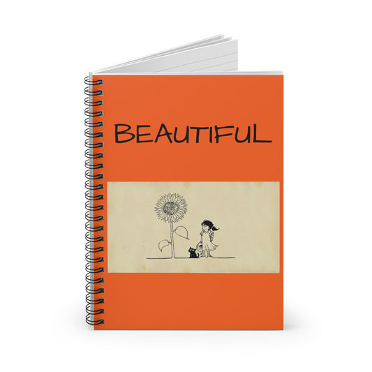 Cahier à spirale Fille avec un grand tournesol Partageons des souvenirs ensemble