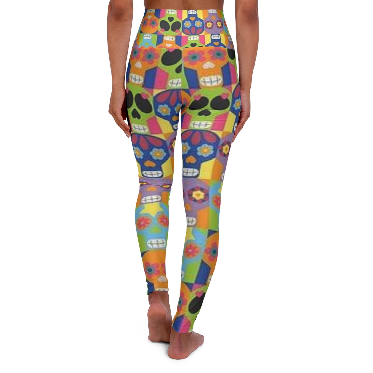Colorful Sugar Skull High Waisted Yoga Leggings - Vibrant Floral Design for Active Lifestyles