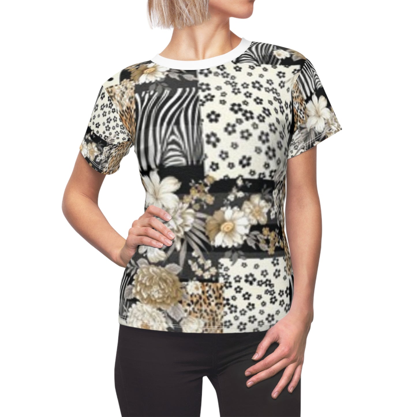 Camiseta de patchwork floral bohemia para mujeres creativas: pijama informal con estilo