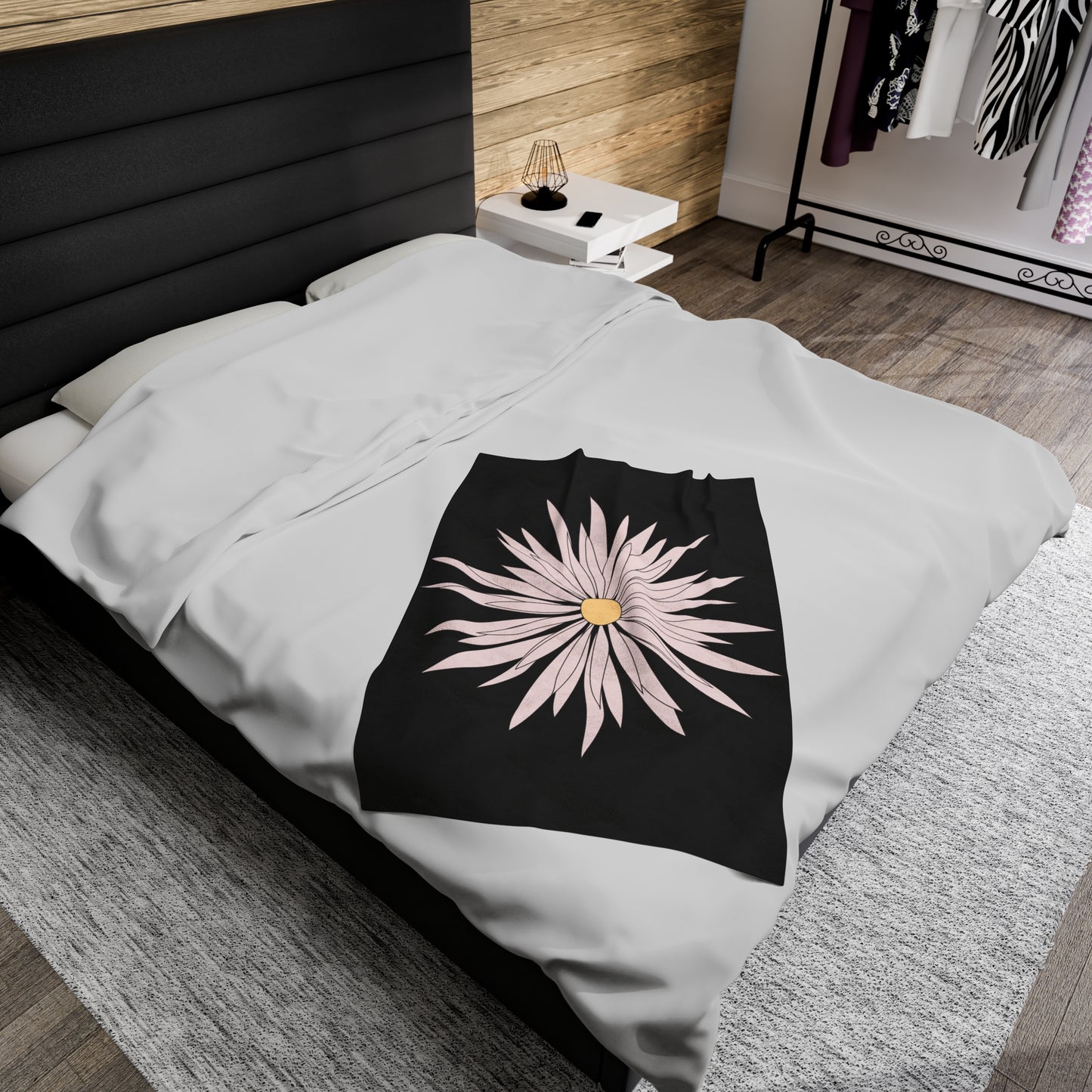 Velveteen Plush Blanket Large White Flower