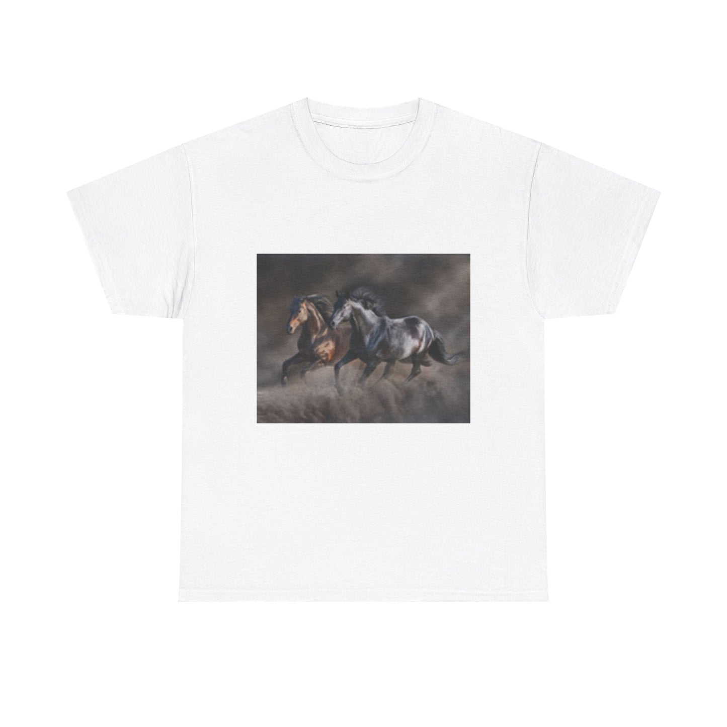Majestic Galloping Horses Unisex Heavy Cotton Tee - Perfect for Equestrian Lovers