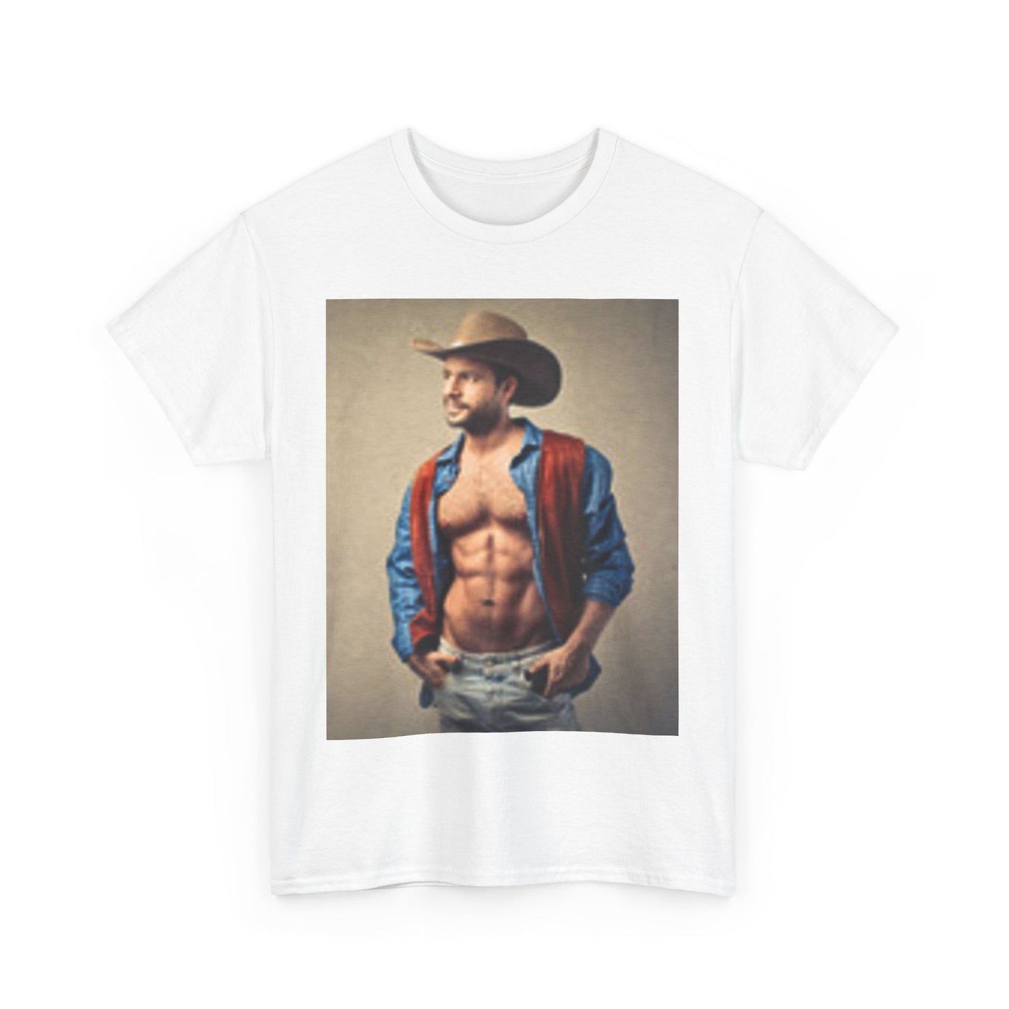 Handsome Cowboy with Muscles Chest Unisex Heavy Cotton Tee