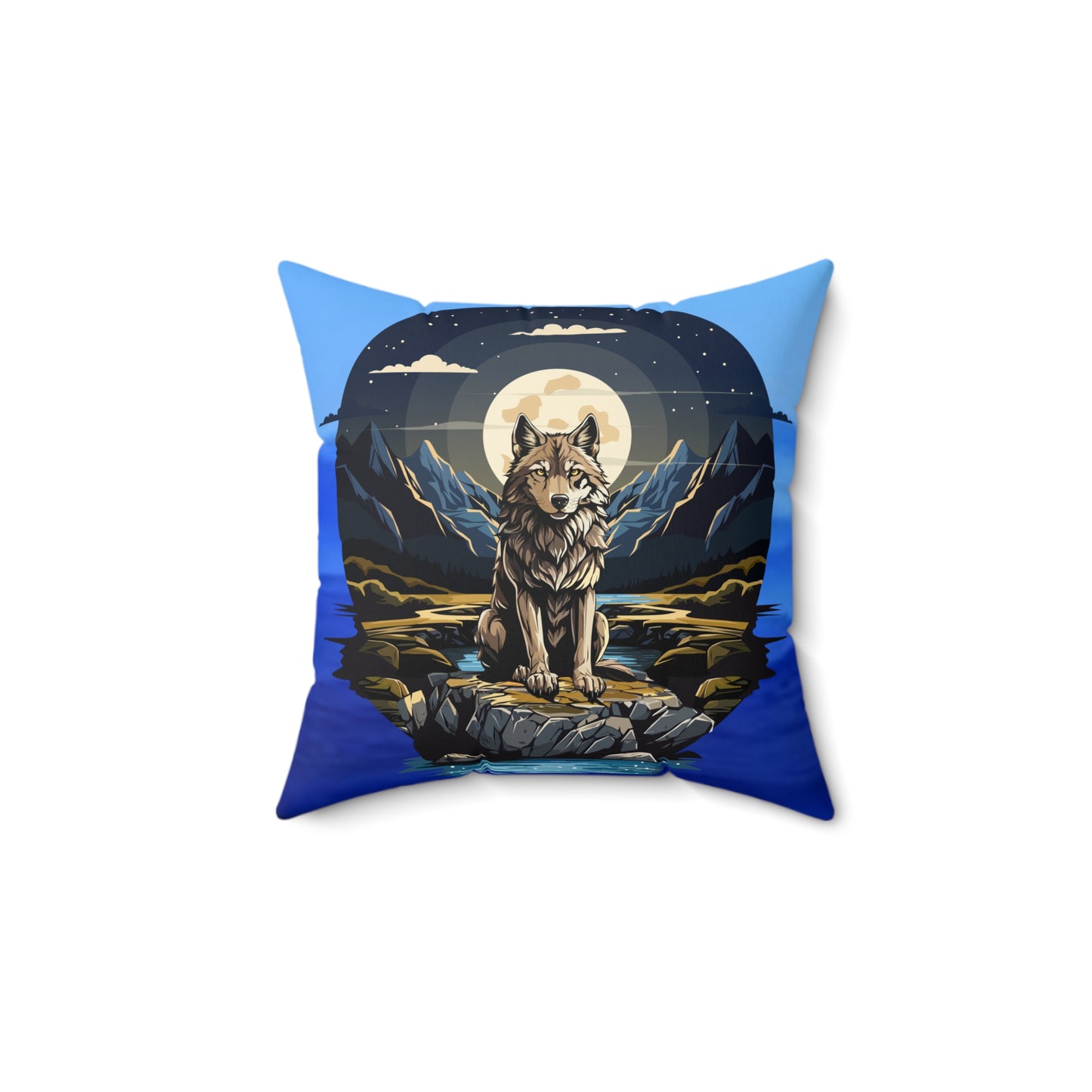 Wolf Moon Landscape Pillow - Cozy Spun Polyester Square Cushion for Nature Lovers
